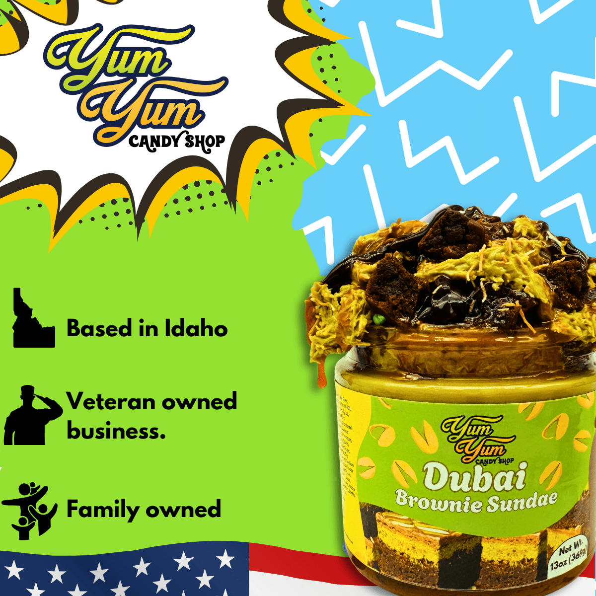 Pistachio Dubai Brownie Sundae – Chocolate Fudge & Pistachio Cream | Yum Yum Candy Shop
